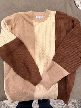 Aelfric Eden Crewneck Colorblock Sweater - Brown/Beige/Cream